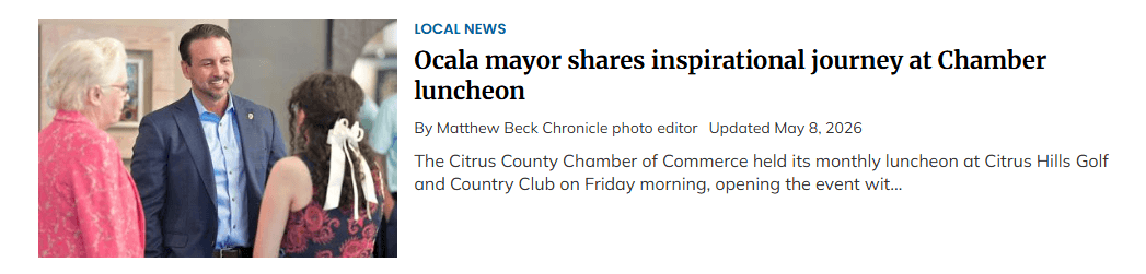 Ocala mayor shares inspirational journey at Chamber luncheon