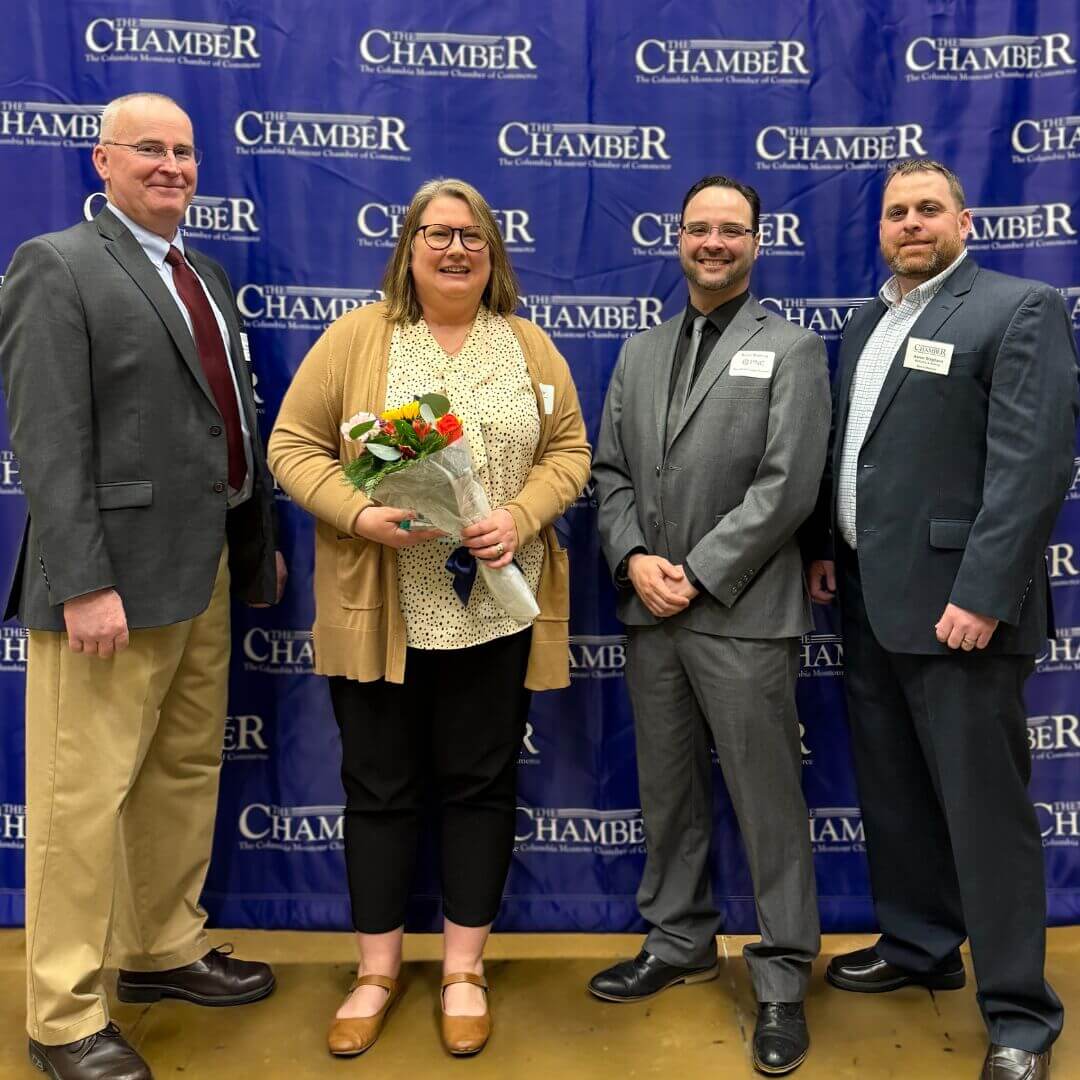Megan Bair of Central Susquehanna Opportunities accepts the 2026 Nonprofit of the Year award.