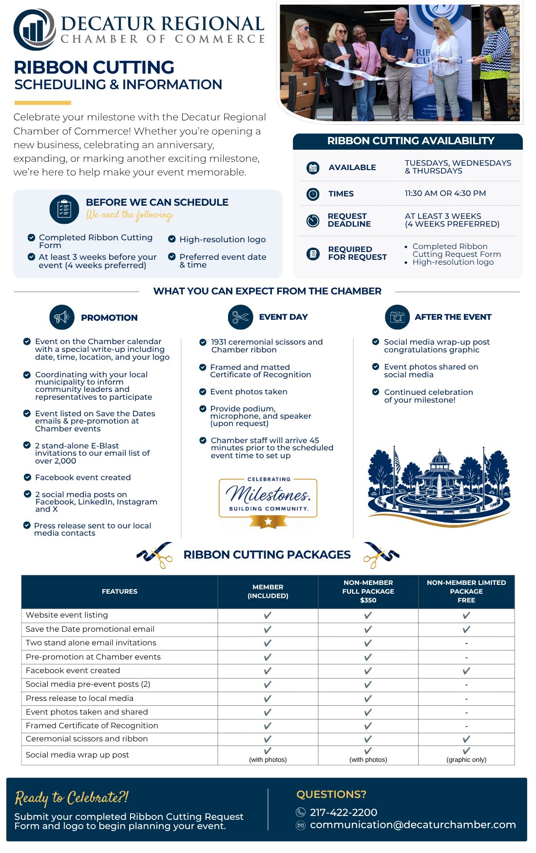 Decatur Regional Chamber of Commerce ribbon cutting scheduling information and package comparison