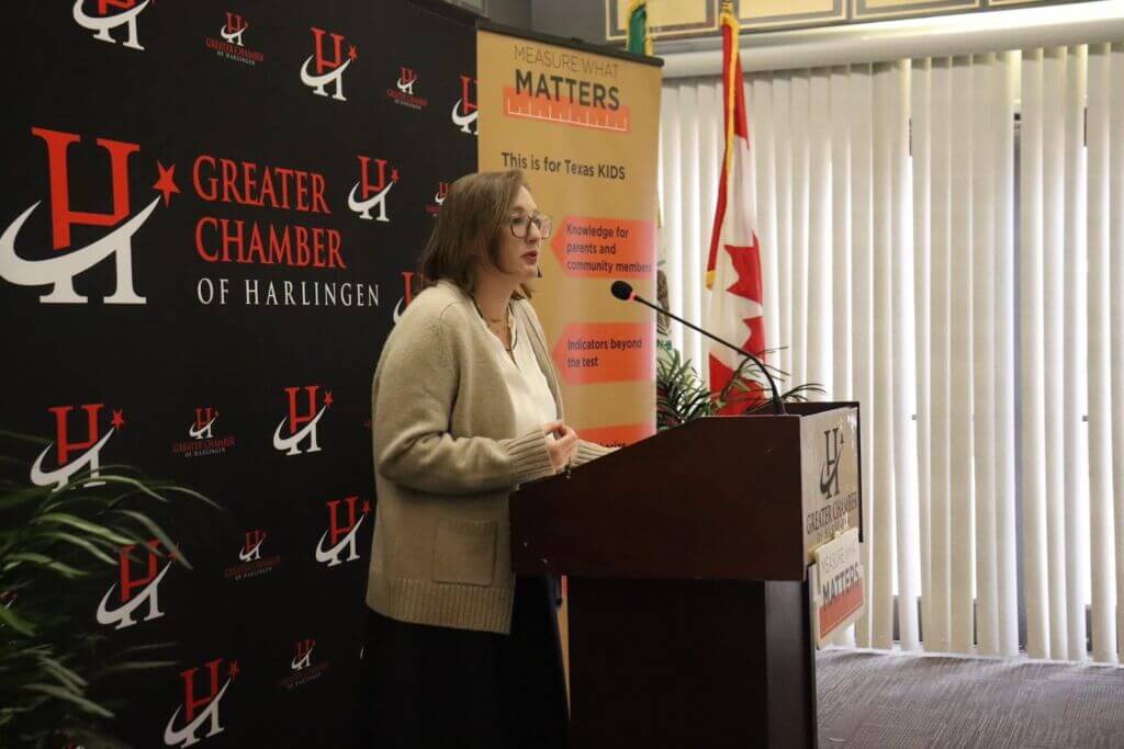 The Greater Chamber of Harlingen hosts a Measure What Matters press conference with Raise Your Hand Texas on A-F accountability and education priorities.