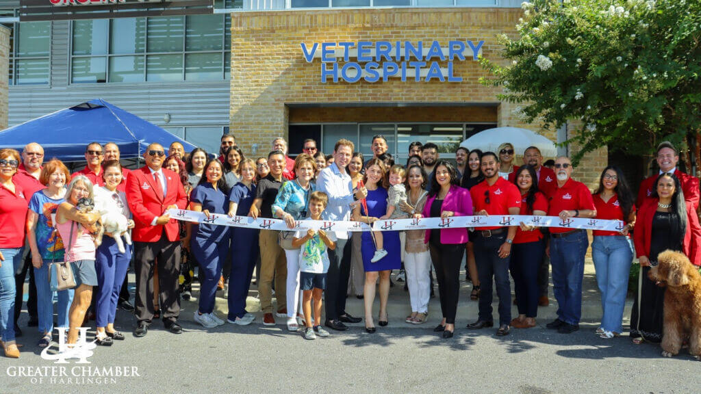 Chamber members celebrate a veterinary hospital opening as part of collaborative initiatives in the Harlingen business community.