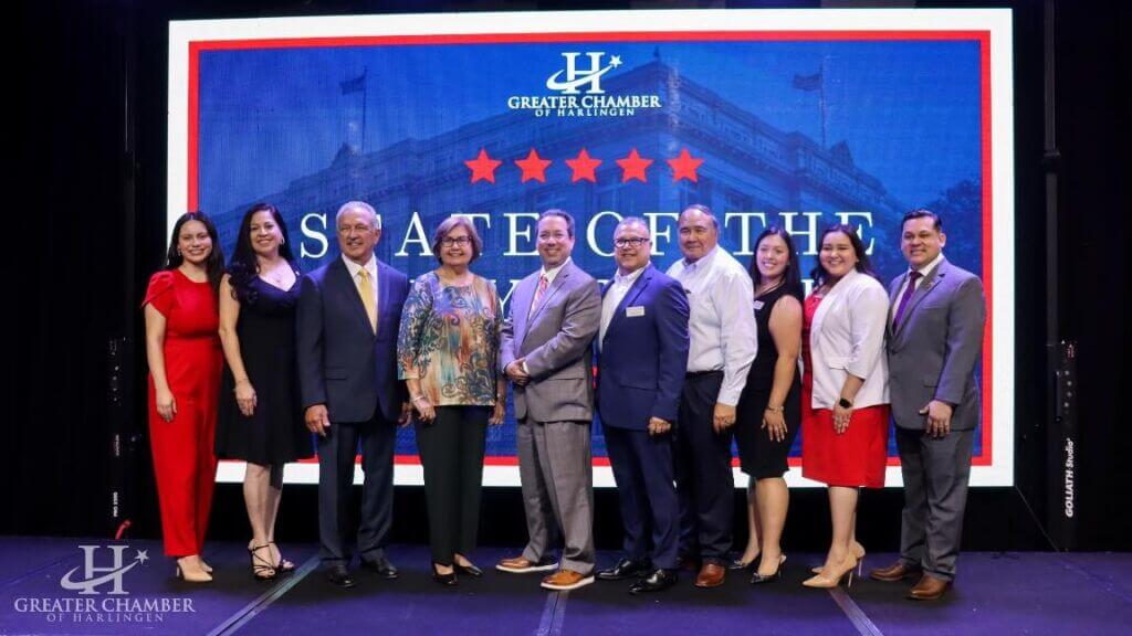 State of the County Luncheon hosted by the Greater Chamber of Harlingen (Harlingen Texas Chamber of Commerce), featuring Cameron County leaders sharing updates and projects.