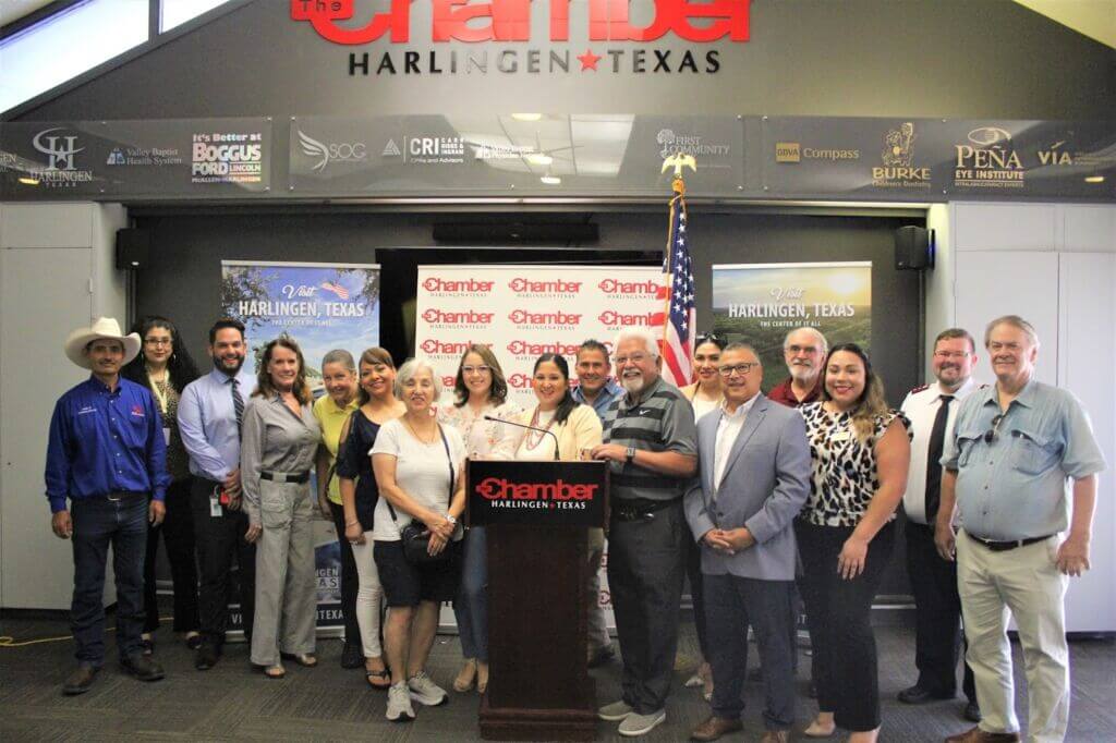 Attendees gather at the Greater Chamber of Harlingen for Downtown Morning Coffee, a networking event hosted by Visit Harlingen for Harlingen downtown local businesses.