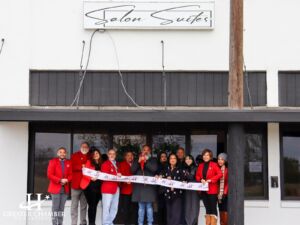 Ribbon cutting at Harlingen Salon Suites grand opening, hosted with support from the Greater Chamber of Harlingen, sometimes referred to as the Chamber of Commerce in Harlingen, showcasing new luxury suites for local beauty professionals.