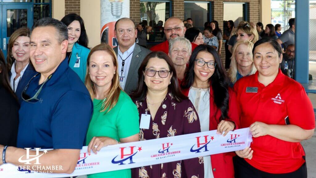 Community leaders and educators gather for the ribbon cutting of Travis STEM² Academy in Harlingen, celebrating HCISD’s new K–8 campus dedicated to science, technology, engineering, math, and medical education.