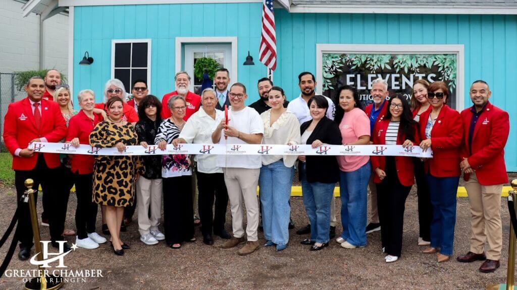 Greater Chamber of Harlingen members and business owners celebrate a ribbon-cutting event supporting local business growth in Harlingen.