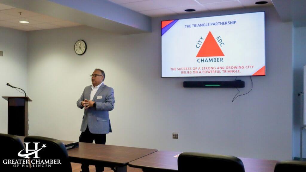The Greater Chamber of Harlingen leads a presentation on building strong partnerships between the city, EDC, and local businesses.