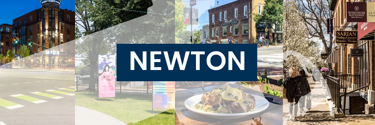 newton with images of city in background as a header block