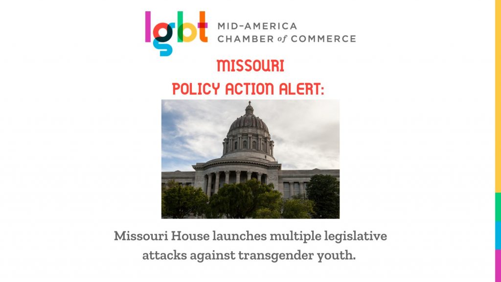 Missouri Capitol with headline Missouri House launches multiple legislative attacks against transgender youth