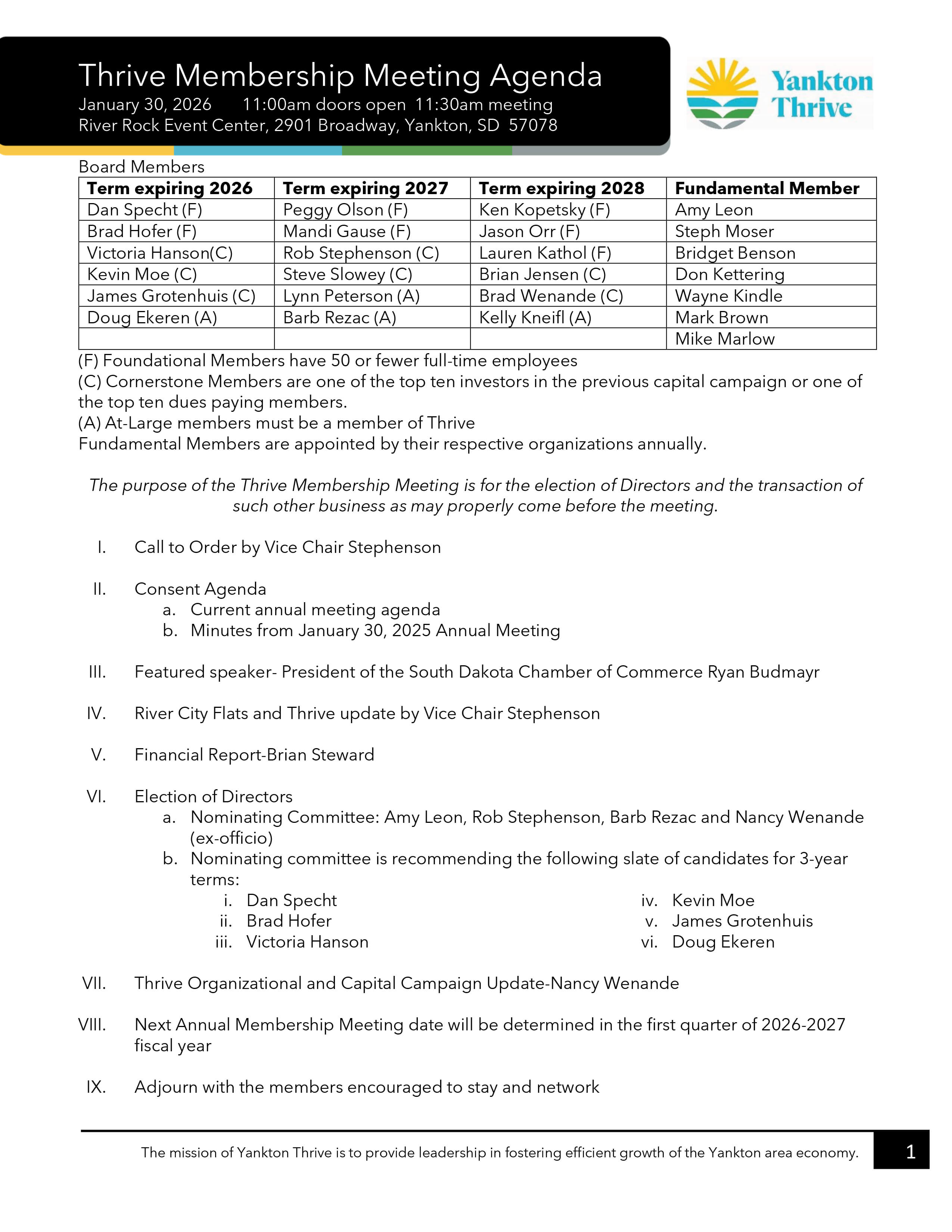 2026 Jan Thrive Membership Meeting Agenda