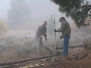 volunteers working in fog