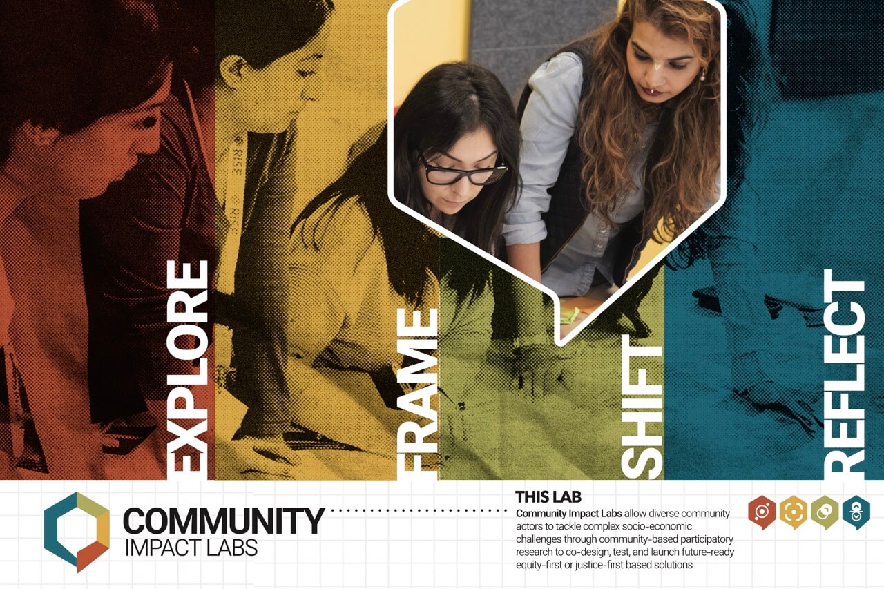 Community Impact Labs - allow diverse community actors to tackle complex socio-economic challenges through community-based participatory research to co-design, test, and launch future-ready equity-first or justice-first based solutions.