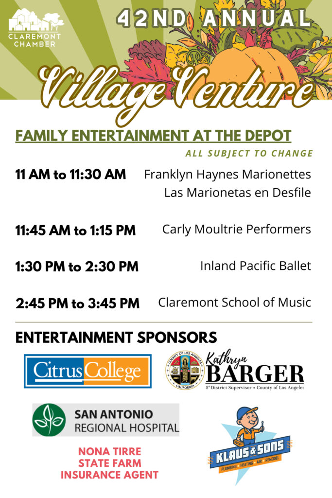 Village Venture arts and crafts festival entertainment schedule and sponsors