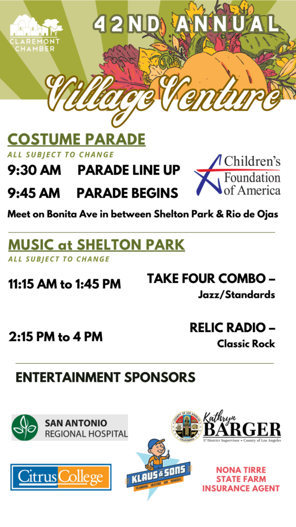 Village Venture arts and crafts festival parade and entertainment schedule