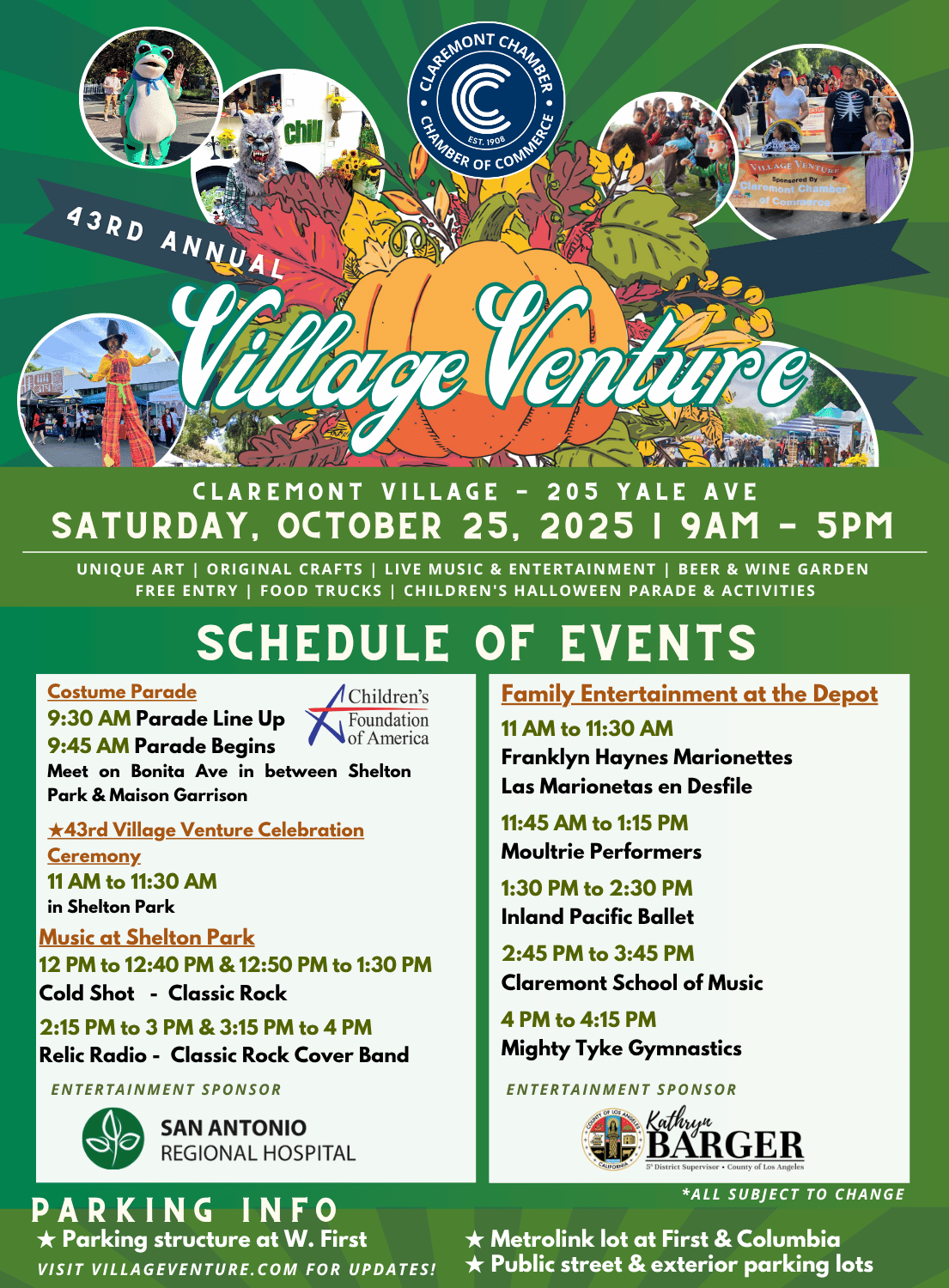 EntertainmentVV25Schedule Entertainment schedule and parking information Village Venture