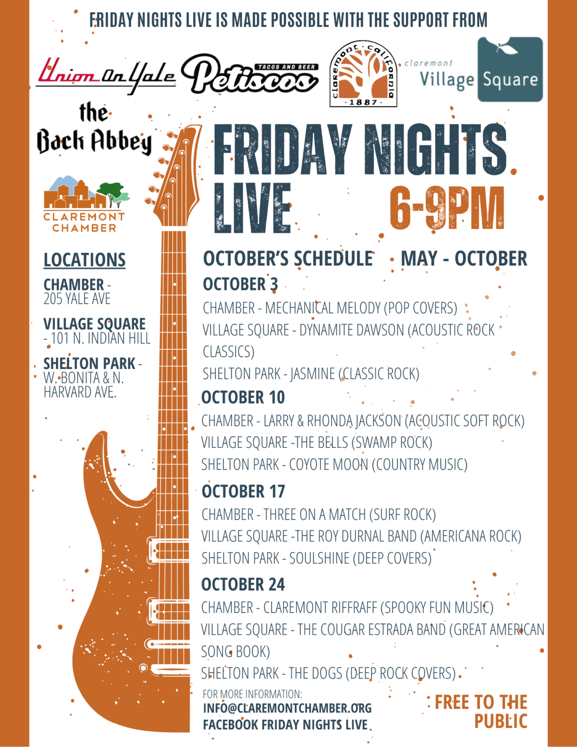 Claremont Village Friday Nights Live - October Lineup 2025
