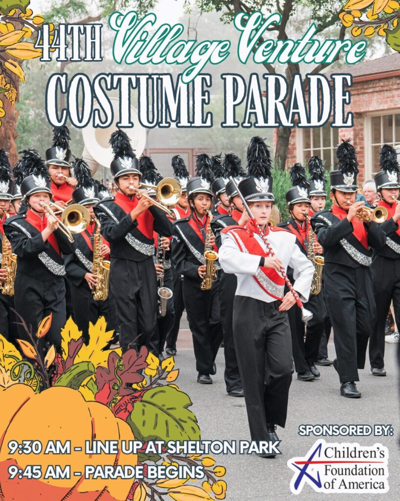 Claremont's Village Venture Arts and Crafts Festival Costume Parade information. Parade line up begins at 9:30. Parade starts at 9:45am