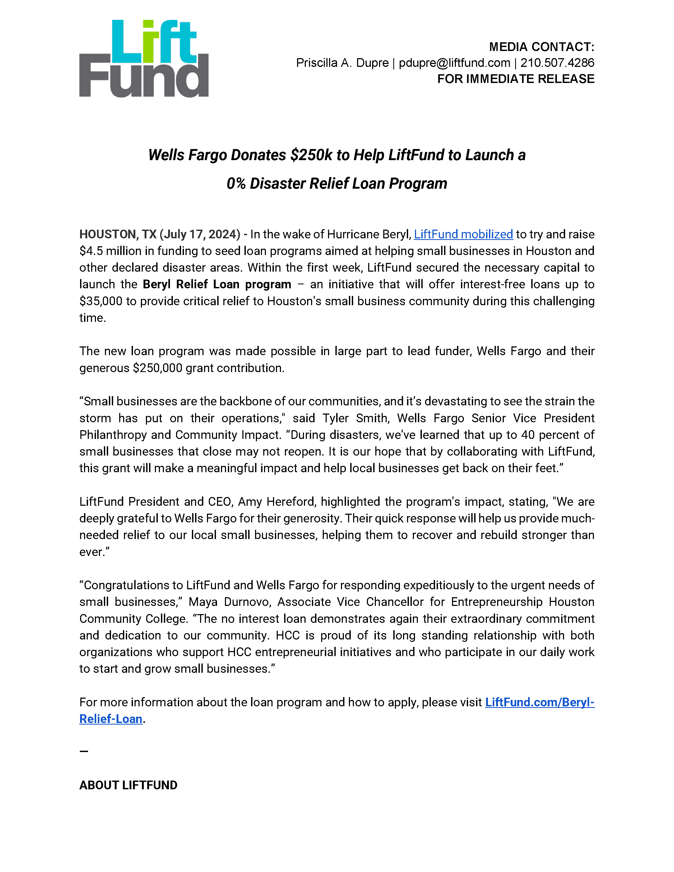 07.17.2024. UPDATED Press Release LiftFund and Wells Fargo Hurricane Beryl Relief (1)_Page_1