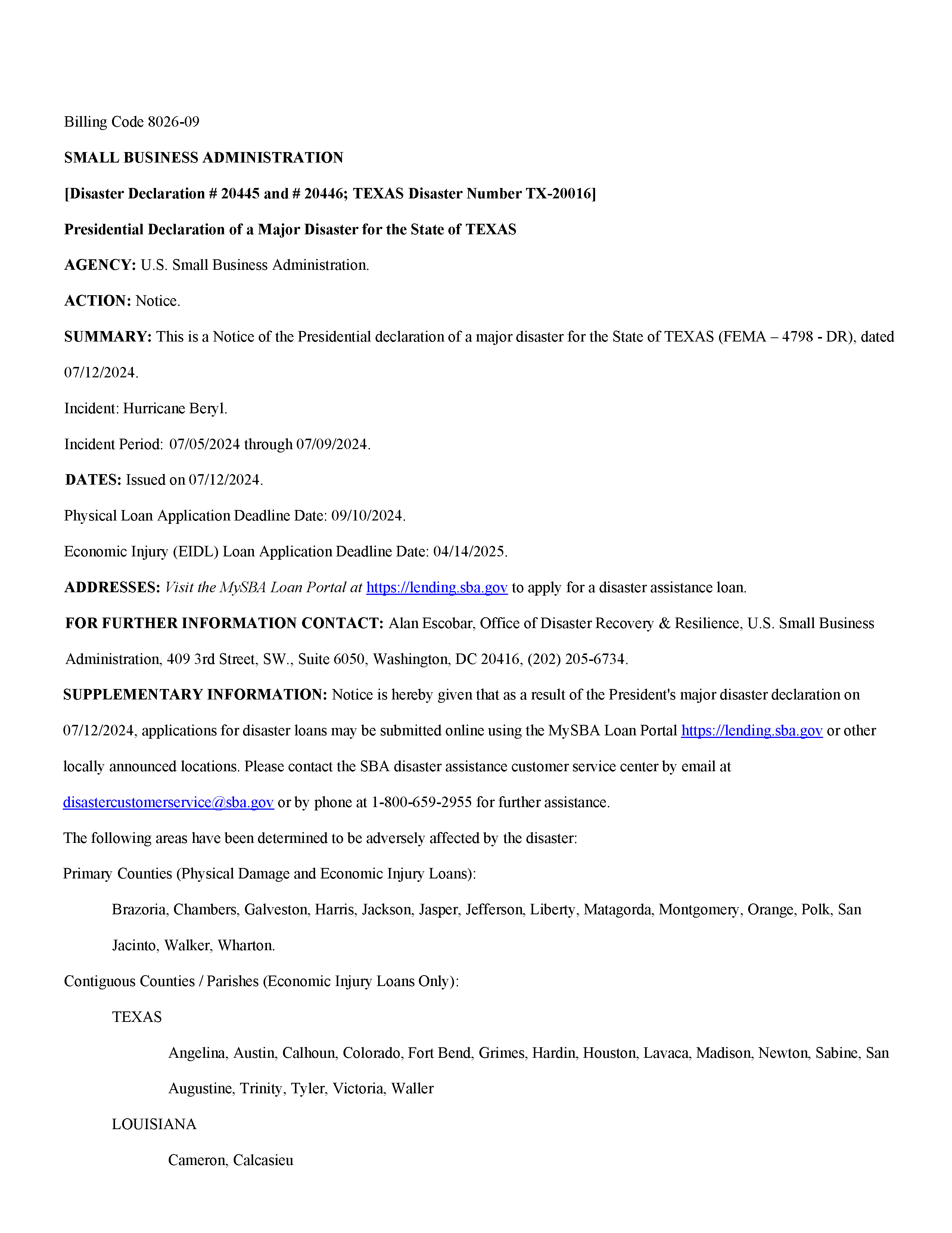 SBA Disaster Declaration Beryl_Page_1