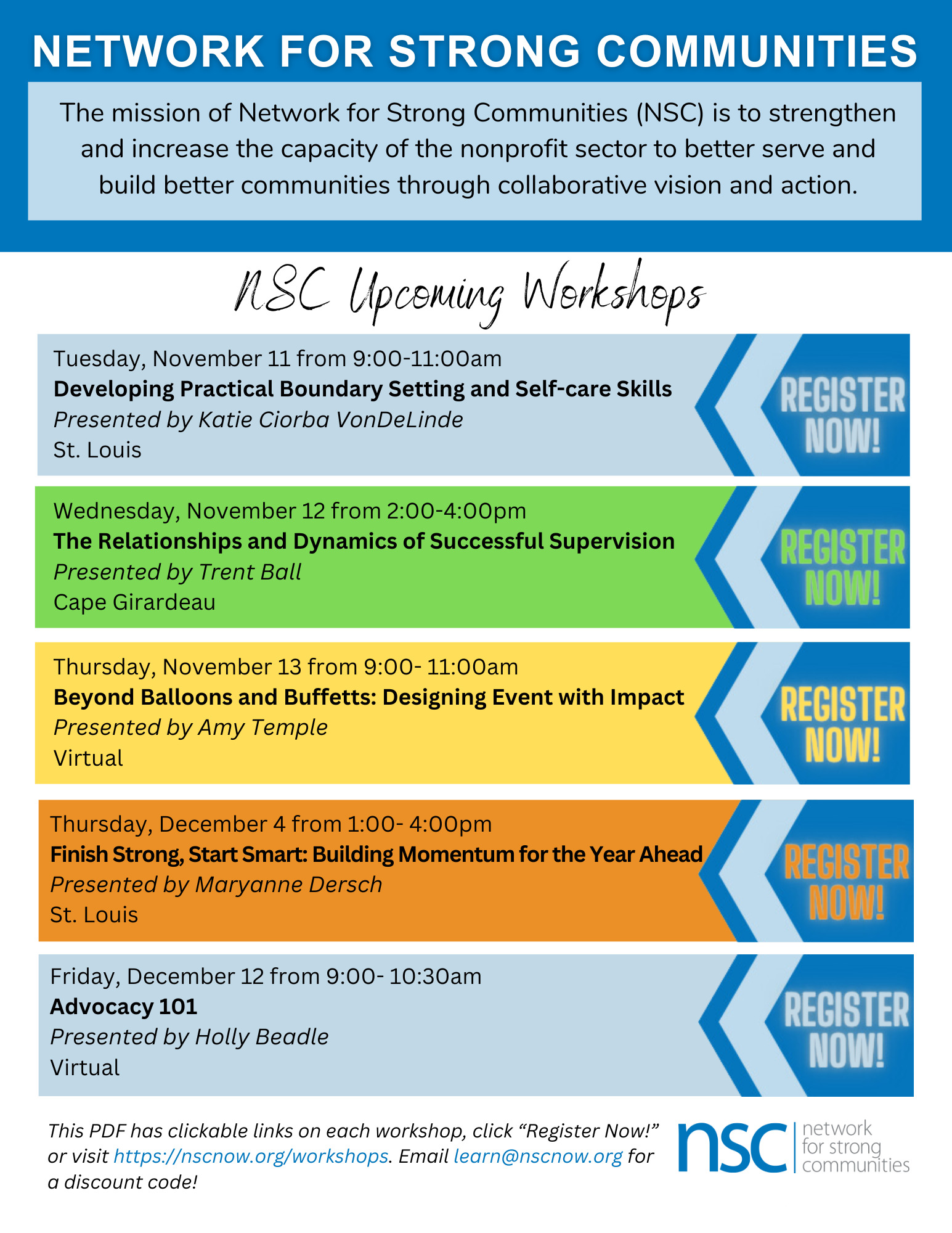 NSC Upcoming Workshops 2025