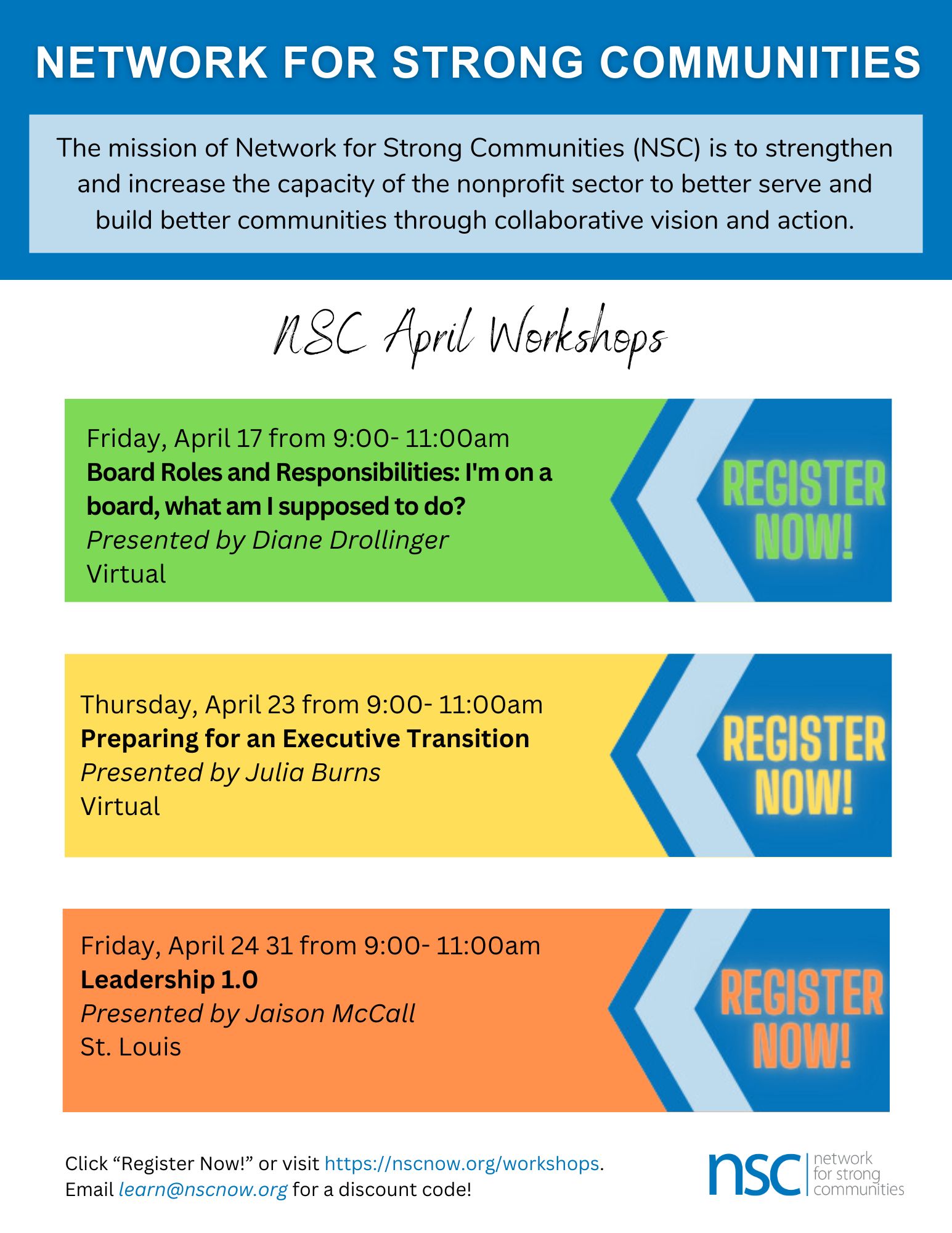 NSC Upcoming Workshops 2026