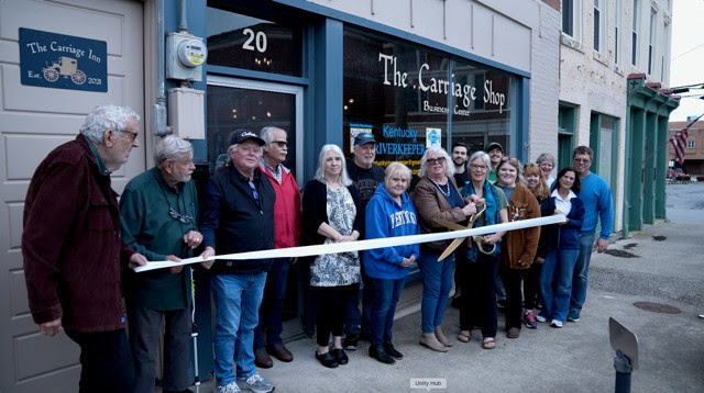 Pat Banks and Betsy Taylor cut the ribbon celebrating Kentucky Riverkeeper’s (along with LIKEN) membership into the Winchester-Clark County Chamber of Commerce.