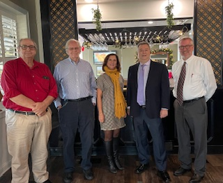 Pictured L to R; former Mayor and radio conasuer Ed Burtner, Hays McMakin, President WWKY, Herb Triplett; Account Rep and Jeff Ray; Newscaster