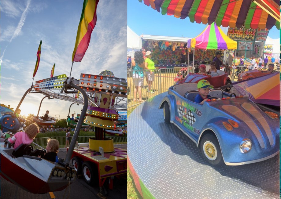 Split photo of two different carnival rides