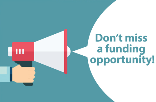 Bullhorn with bubble stating Don't Miss a Funding Opportunity