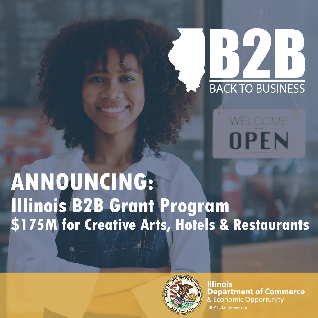 Graphic promotiong B2B Grant Program from the Illinois Department of Economic Opportunity