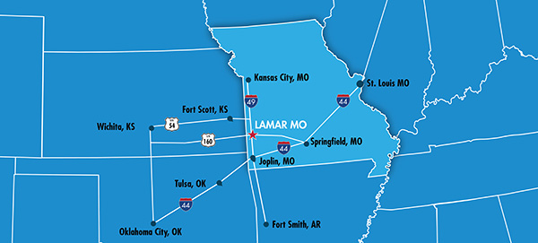 Lamar Missouri Location Midwest Southwest Highway Map