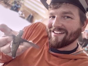 Zach with hummingbird