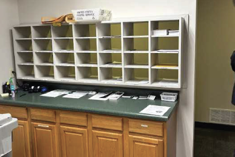 mail room area in office.