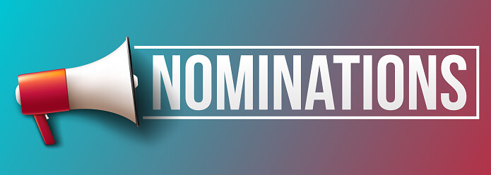 Megaphone with word "Nominations" Banner