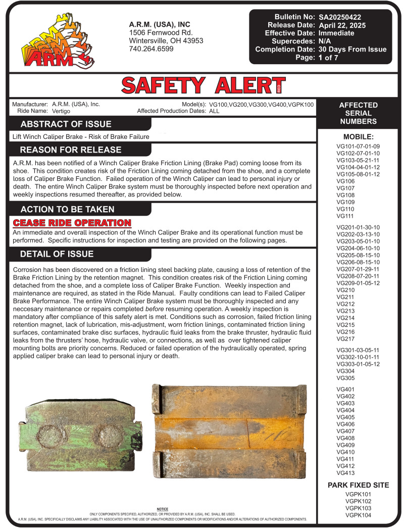 ARM Vertigo Safety Alert
