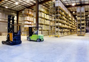 Forklift moving goods in a warehouse