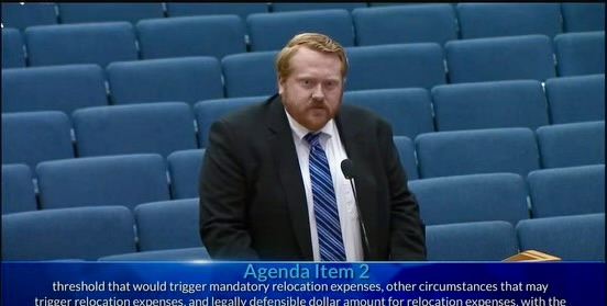 BOMA/GLA Director of Government and Public Affairs giving testimony at a Board of Supervisors meeting.