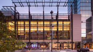 Exterior of Omni Nashville Hotel, multi level glass walls