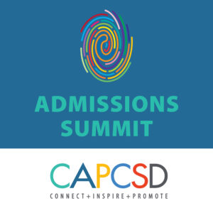 multi-colored fingerprint icon and "Admissions Summit" square graphic