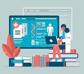 Learning Medicine Female doctor - Medical Research stock illustration