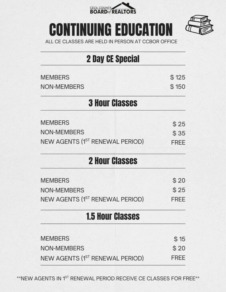 Continuing Education Pricing Sheet