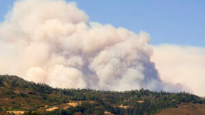 The Butts Fire in Pope Valley over shadows the vineyards and winerys of Californias Napa Valley