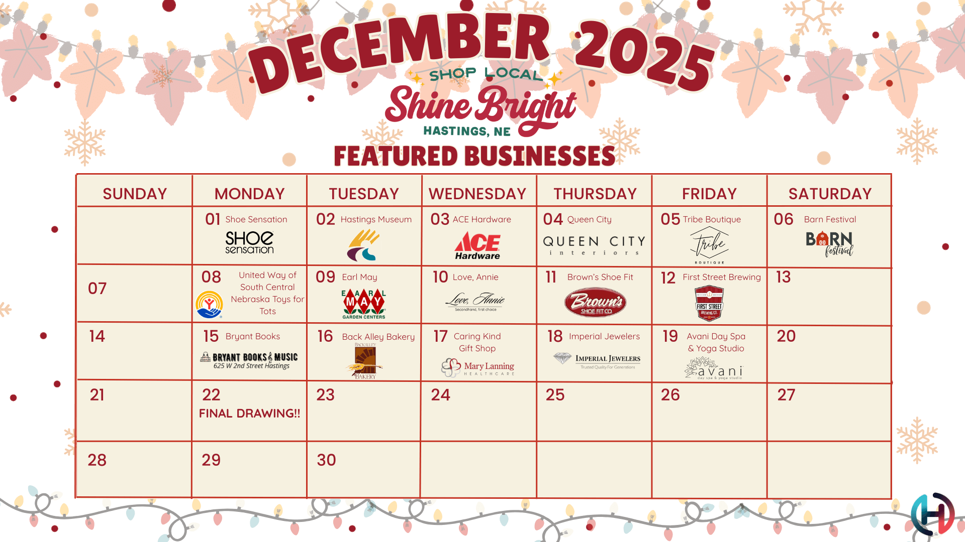 Red and White Playful Christmas December 2025 Calendar