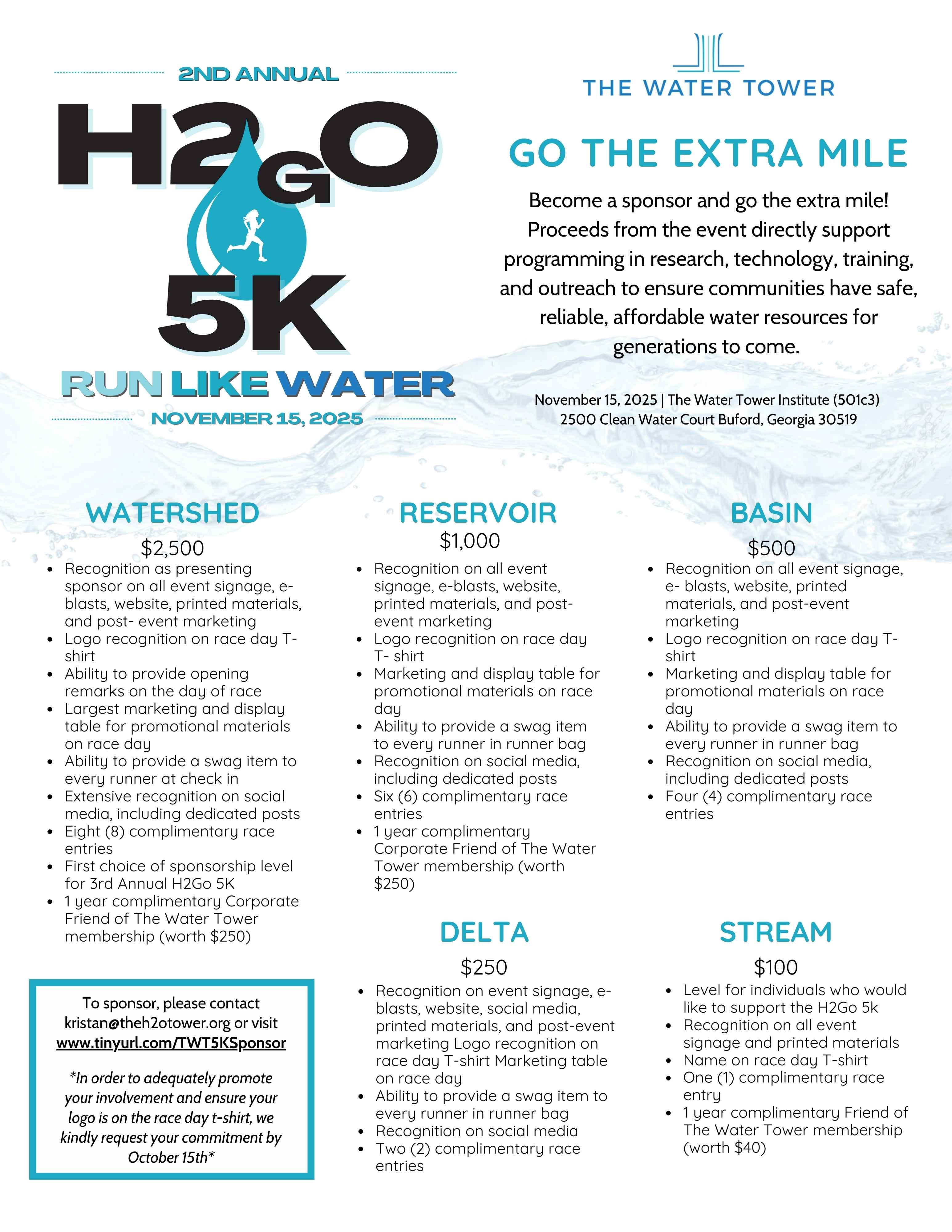 2025 H2GO Run Like Water 5K Sponsorship Packages
