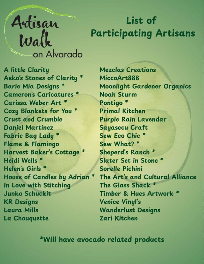 Artisan list Artisan Walk Avocado Festival 2026