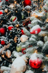 Close up of a Christmas tree with ornaments