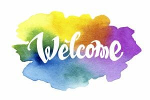 Welcome hand drawn lettering against watercolor background. EPS 8 vector