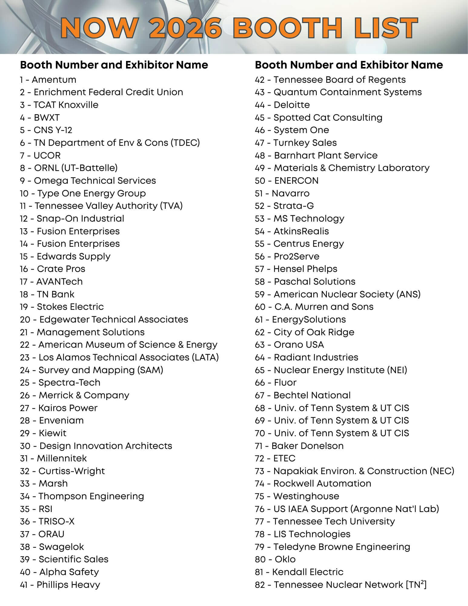 6.22.26 NOW Conference Booth List 6.22.26 NOW Conference Booth List