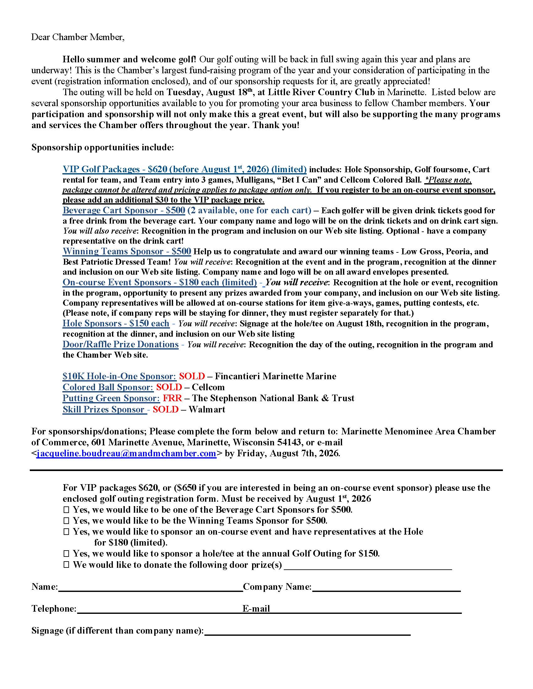 Golf Sponsor request - Chamber 2026 - 2