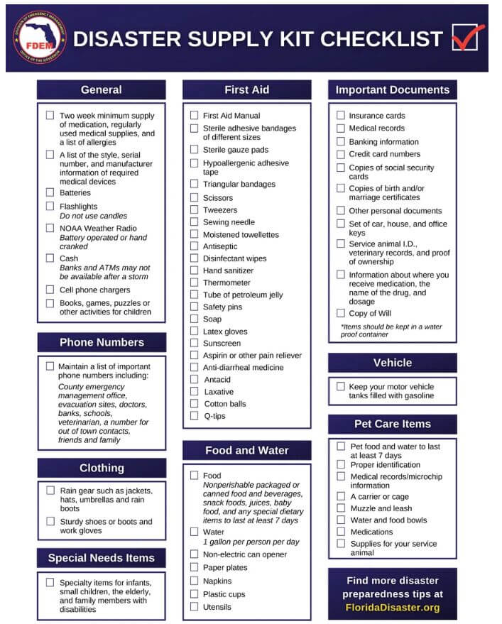 Hurricane Preparedness in Indian River County Disaster Supply Check List